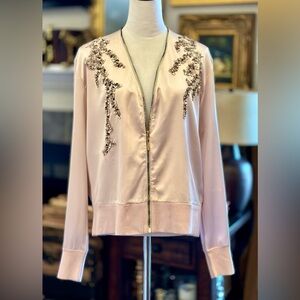 NWT Elie Tahari Preeya Jacket, Embellished Silk & Merino Wool, Size XL, Blush